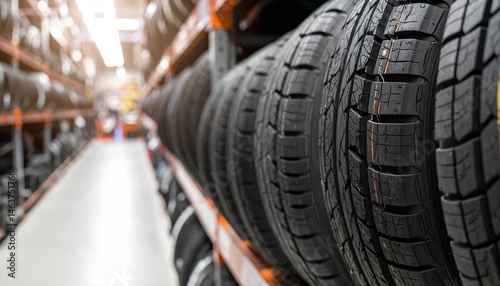 Wallpaper Mural Background of new car tires in stock with selective focus and copy space Torontodigital.ca