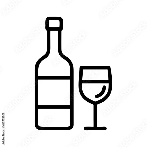 Wine Bottle with Glass Icon Representing Wine Serving and Beverage Presentation