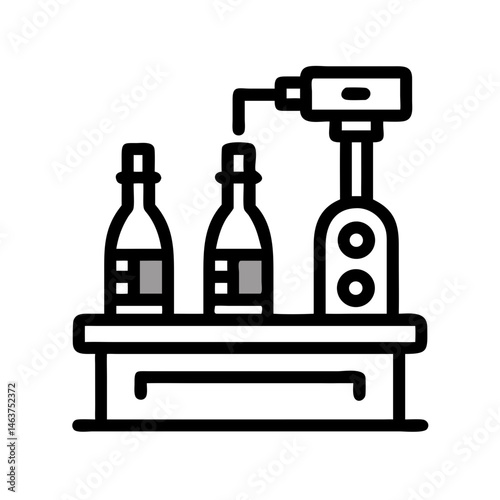 Wine Bottling Machine Icon Representing Packaging Process in Industrial Winemaking