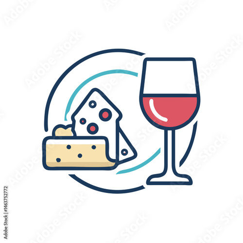 Wine Glass with Cheese Icon Representing Wine and Food Pairing for Gourmet Tasting
