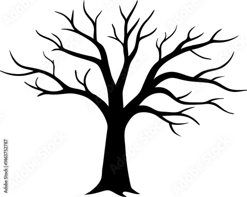 
Leafless Bare Tree Silhouette with Twisted Curved Branches, Black Creepy old dead Naked trees without leaves spooky Forest Silhouette design for Halloween and Winter event Nature theme decoration
