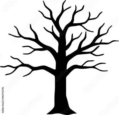 
Leafless Bare Tree Silhouette with Twisted Curved Branches, Black Creepy old dead Naked trees without leaves spooky Forest Silhouette design for Halloween and Winter event Nature theme decoration
