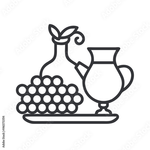 Wine Pitcher with Grapes Icon Representing Table Service and Traditional Wine Serving