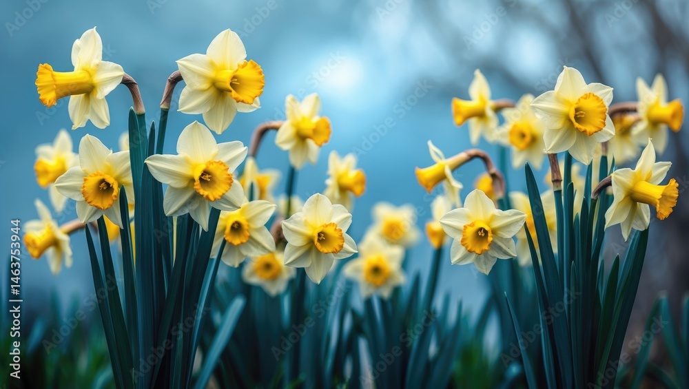 Fototapeta premium Springtime daffodils in a garden setting