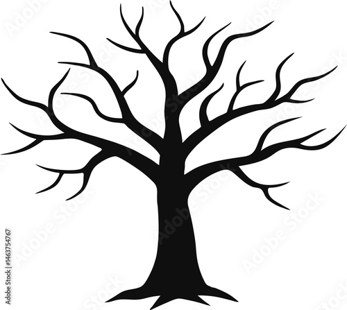 
Leafless Bare Tree Silhouette with Twisted Curved Branches, Black Creepy old dead Naked trees without leaves spooky Forest Silhouette design for Halloween and Winter event Nature theme decoration
