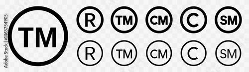 Registered trademark logo. Trademark Symbol. Copyright mark icons. Intellectual property sign. Smartmark and trademark right and license.