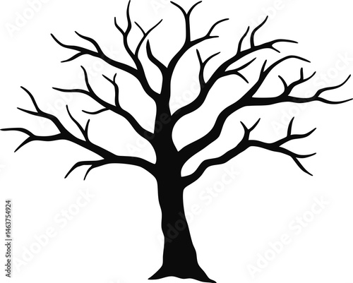 
Leafless Bare Tree Silhouette with Twisted Curved Branches, Black Creepy old dead Naked trees without leaves spooky Forest Silhouette design for Halloween and Winter event Nature theme decoration

