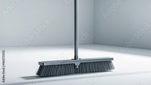 Floor cleaning tool with metal handle and plastic bristles broom