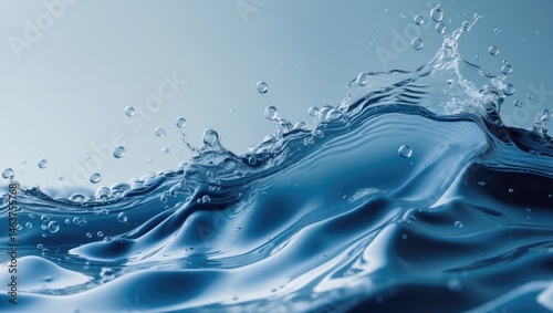 Liquid flow with splash, ripple, and bubbles in an underwater-inspired abstract background