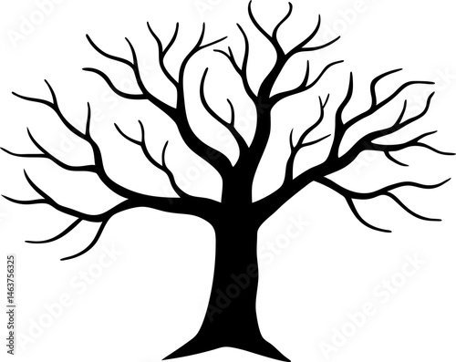 
Leafless Bare Tree Silhouette with Twisted Curved Branches, Black Creepy old dead Naked trees without leaves spooky Forest Silhouette design for Halloween and Winter event Nature theme decoration
