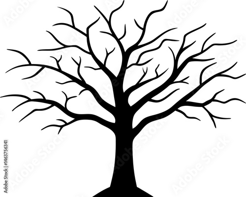 
Leafless Bare Tree Silhouette with Twisted Curved Branches, Black Creepy old dead Naked trees without leaves spooky Forest Silhouette design for Halloween and Winter event Nature theme decoration
