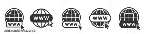 Website icon set. Www icons collection. Internet icon. Www search bar icon. Www icons with hand cursor. Go to web icon symbol.