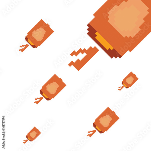Vesak lampion with pixel art, orange black style, eps 10 illustration.