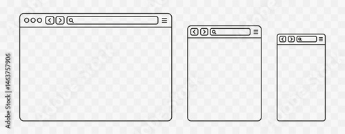 Browser window web elements. Design template with browser window for mobile device design. Browser in line style.
