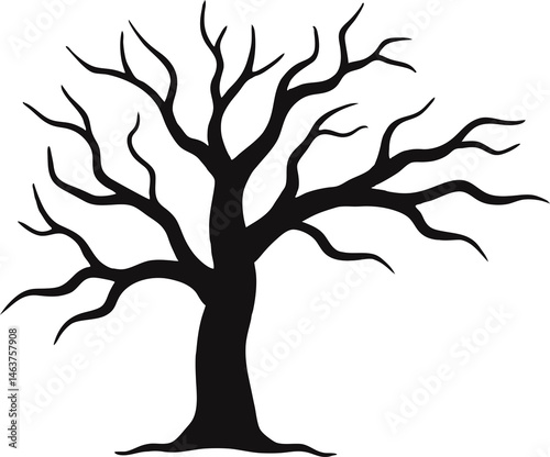 
Leafless Bare Tree Silhouette with Twisted Curved Branches, Black Creepy old dead Naked trees without leaves spooky Forest Silhouette design for Halloween and Winter event Nature theme decoration
