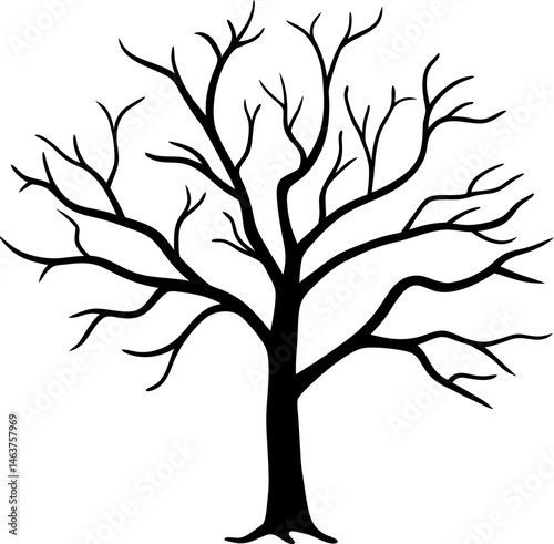 
Leafless Bare Tree Silhouette with Twisted Curved Branches, Black Creepy old dead Naked trees without leaves spooky Forest Silhouette design for Halloween and Winter event Nature theme decoration
