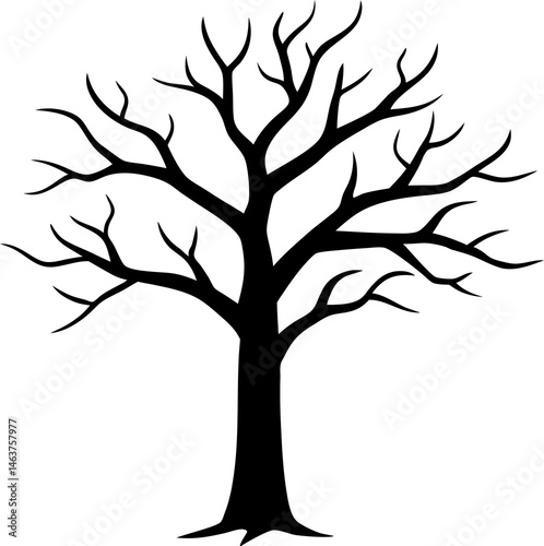 
Leafless Bare Tree Silhouette with Twisted Curved Branches, Black Creepy old dead Naked trees without leaves spooky Forest Silhouette design for Halloween and Winter event Nature theme decoration
