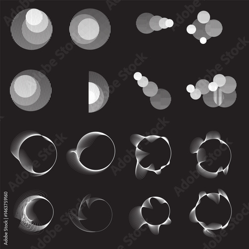 Lines in Circle Form . Rotate rounded shape Vector Illustration .Rotating circles form a ring.Rotating design element . Various circle lines forming round frame . Abstract Geometric line art .
