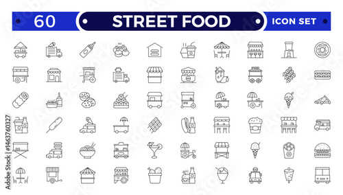 Fast food related line icon set. Street food linear icons. Burger, hotdog and sandwich outline icon.