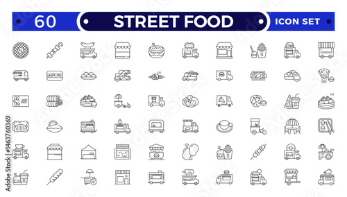 Fast food related line icon set. Street food linear icons. Burger, hotdog and sandwich outline icon.