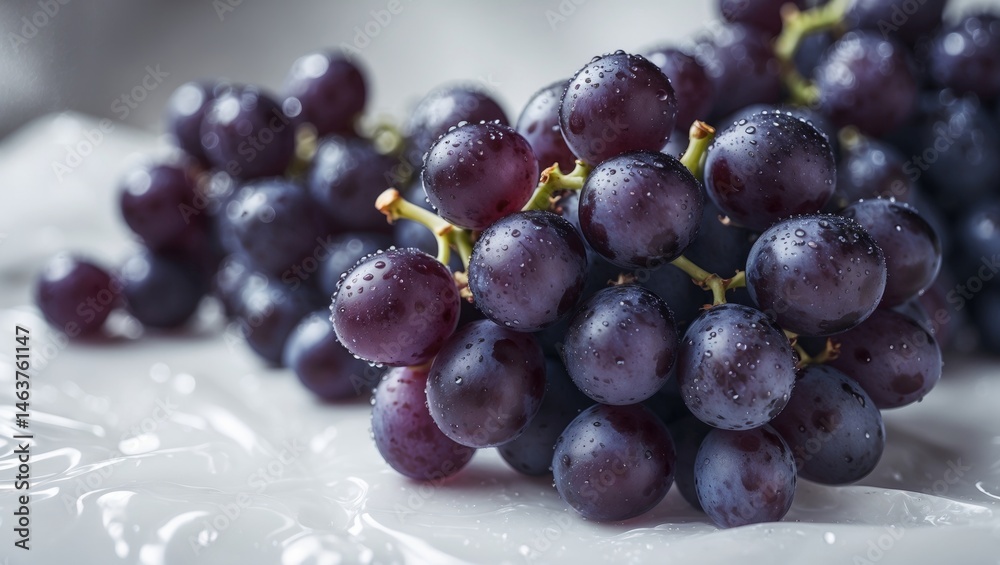 Fresh black grapes displayed on a white surface, suitable for healthy diets or desserts. Fresh black grapes displayed on a white surface, suitable for healthy diets or desserts.