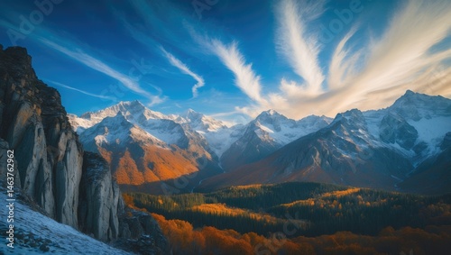 Fototapeta Naklejka Na Ścianę i Meble -  Snowy scenery of mountains in winter season
