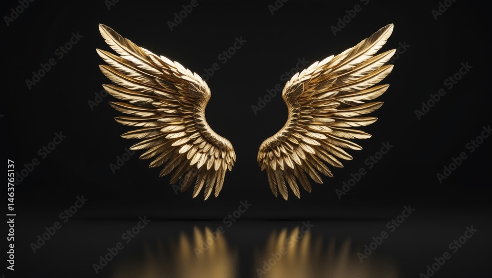 Fototapeta premium Black background with gold wing metal sculpture