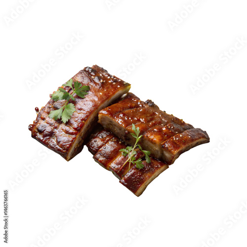 Savory Grilled Barbecue Ribs with Fresh Herbs - Mouthwatering Juicy Meat, Smoky BBQ Sauce, and Flavorful Seasoning - Perfect for Summer Cookouts and BBQ Parties