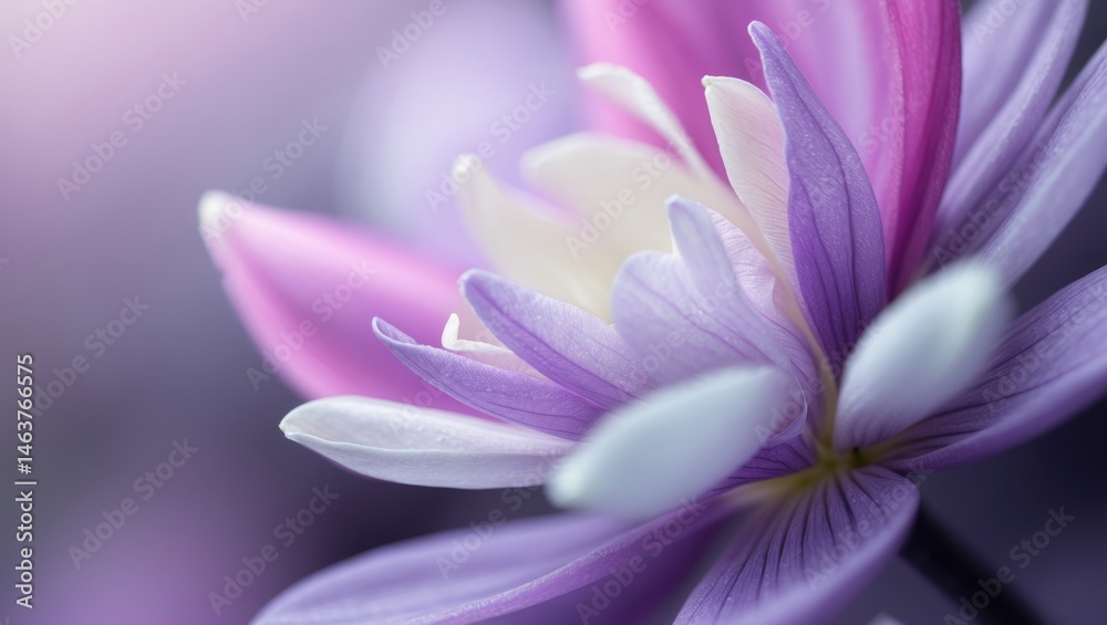 Fototapeta premium Detailed view of pink and purple blossom against a vibrant, artistic backdrop