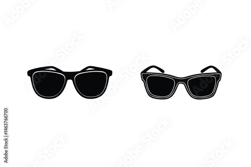 Two stylish black sunglasses on white background in a minimalistic vector illustration