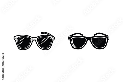 Two hand drawn sunglasses black and white vector illustration with modern design
