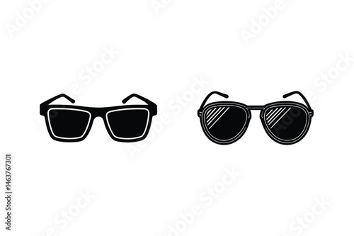 Vector illustration of two styles of sunglasses in black and white isolated on white background