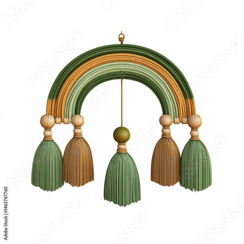 Wallpaper Mural Modern Rainbow Wall Hanging with Tassels - Earthy Green and Gold Decor Torontodigital.ca