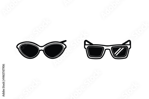 Vector illustration of two different styles of sunglasses in black and white isolated