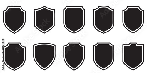 Set of shields. Shield icon vector, badge shape. Security, football patches, Vector military black silhouettes	
