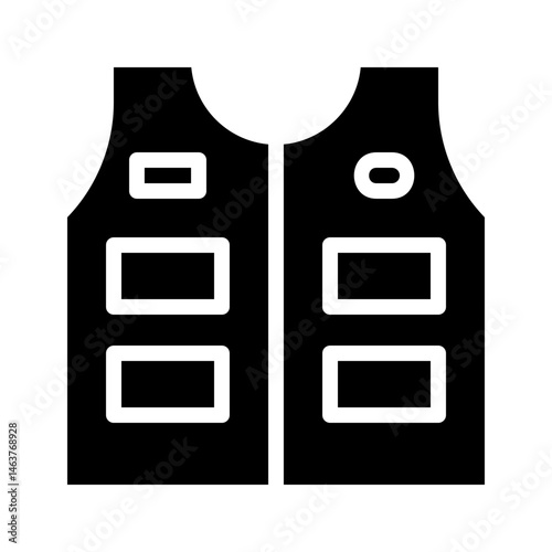 Stylized illustration of a utility vest with various pocket configurations