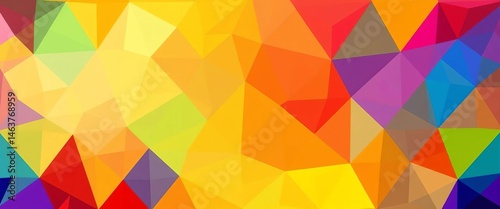 Vibrant abstract panoramic background featuring colorful triangles and geometric shapes with ample empty space, graphic, minimal