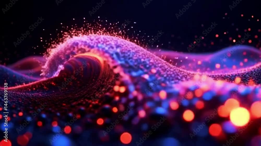 Glowing abstract fractal design with blue bubbles and purple light effects