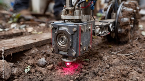 Wallpaper Mural A close-up view reveals a robotic device with a laser scanning the ground du an archaeological excavation revealing intricate details. Torontodigital.ca