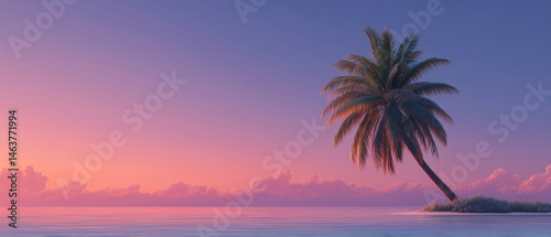 Sunset serenity tropical island digital art tranquil waters aesthetic