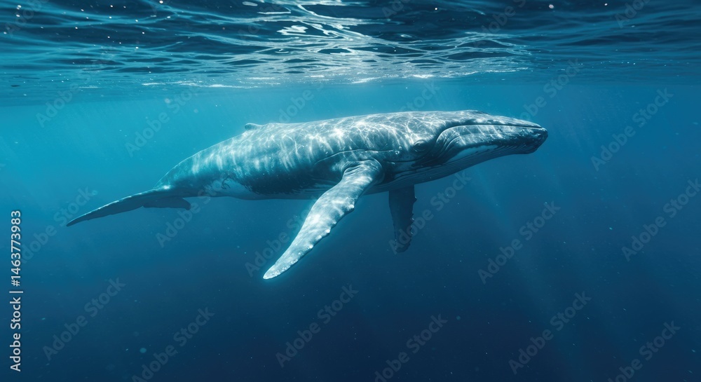 Fototapeta premium a massive blue whale swimming through deep ocean layers