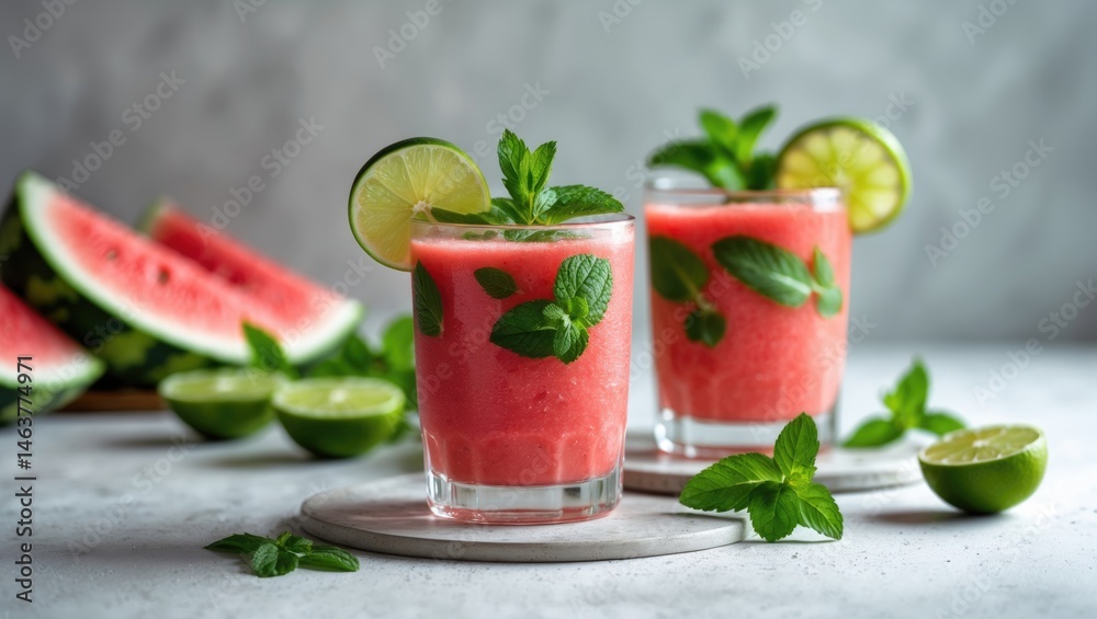Chilled watermelon and cucumber smoothie with mint and lime Chilled watermelon and cucumber smoothie with mint and lime
