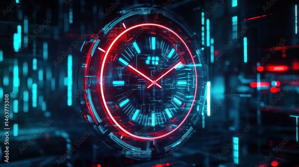custom made wallpaper toronto digitalFuturistic clock displaying time in a neon-lit digital environment