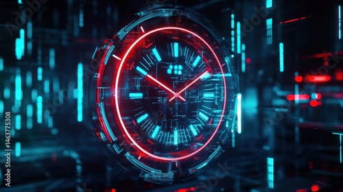 Wallpaper Mural Futuristic clock displaying time in a neon-lit digital environment Torontodigital.ca