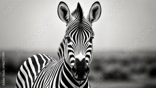 Adorable zebra face from the savannah with a funny expression and natural background