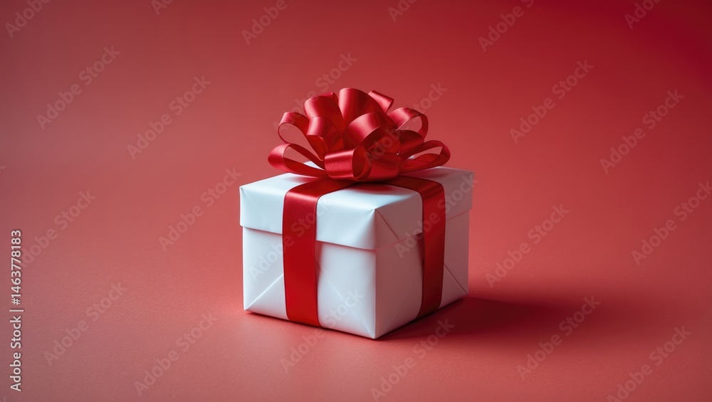 Obraz premium Holiday-themed gift wrapped with red ribbon and bow