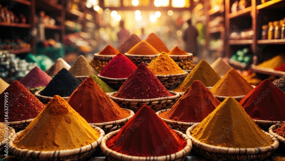 Obraz premium Colorful Bazaar in Turkey Showcasing Spices, Herbs, and Asian-Inspired Culinary Ingredients