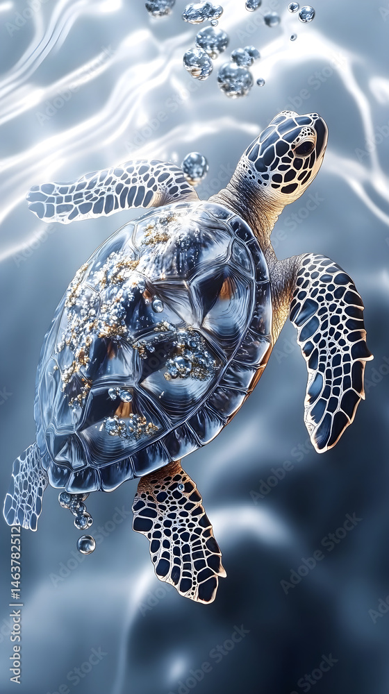 Majestic Sea Turtle in Pristine Ocean Waters Amidst Vibrant Coral Reefs Captured Underwater