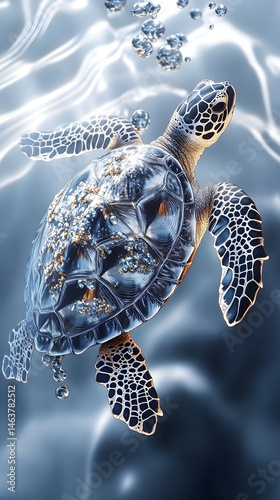 Obraz na płótnie Majestic Sea Turtle in Pristine Ocean Waters Amidst Vibrant Coral Reefs Captured Underwater w salonie
