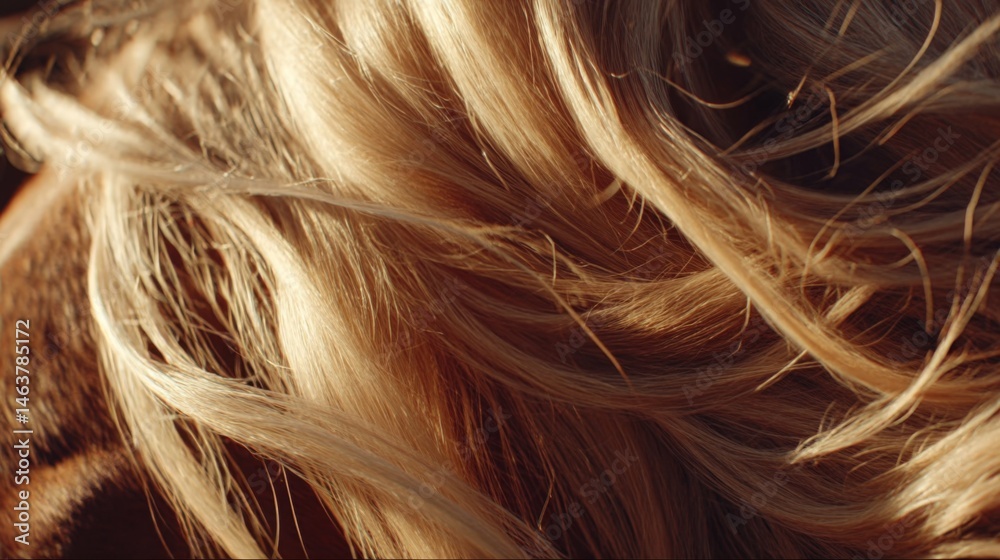 Naklejka premium Soft Flowing Blonde Hair Captured in Natural Light with Warm Tones and Silky Texture for a Unique Close-Up Perspective
